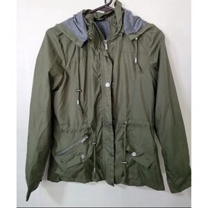 Women's/Girls Snobbish Collection, Green Hooded Jacket Windbreaker, Large Rain